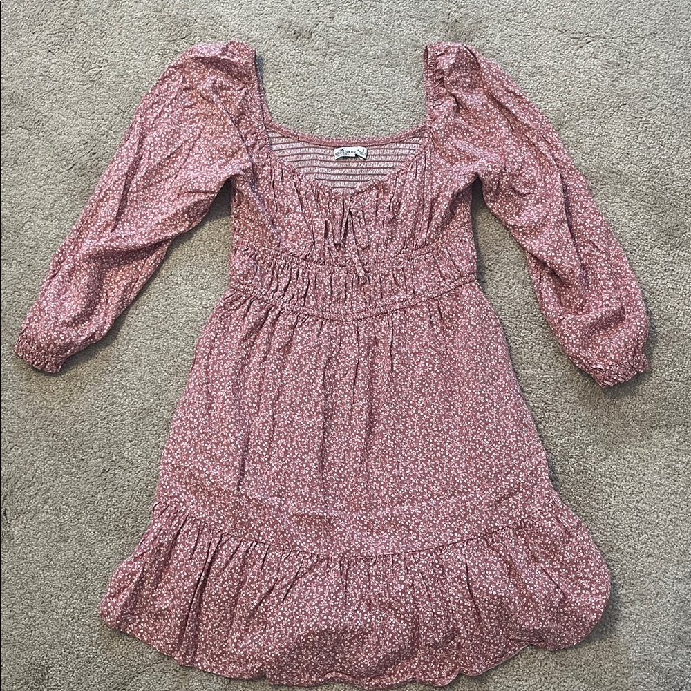 Hollister Pink Floral babydoll mini dress with long Sleeves & built-in shorts - Picture 4 of 8